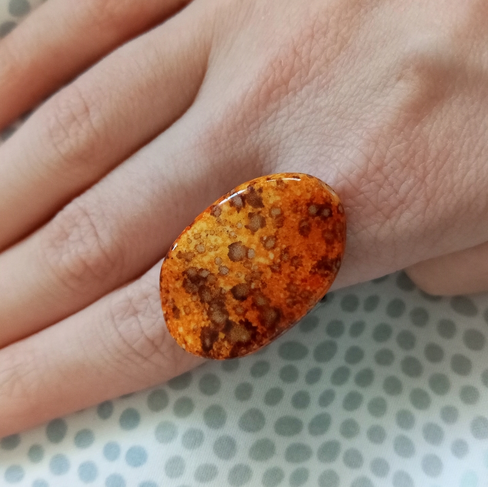 hand crafted orange abstract statement ring